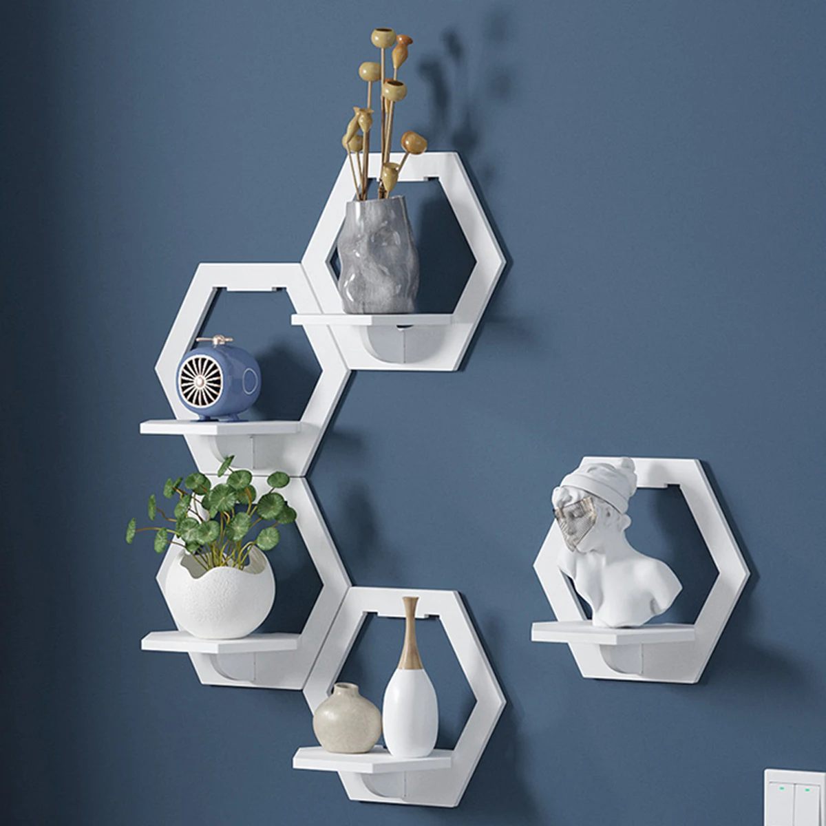 3Pcs Hexagon Wall Shelf Punch  - Terracotta Pot ulasan dan harga