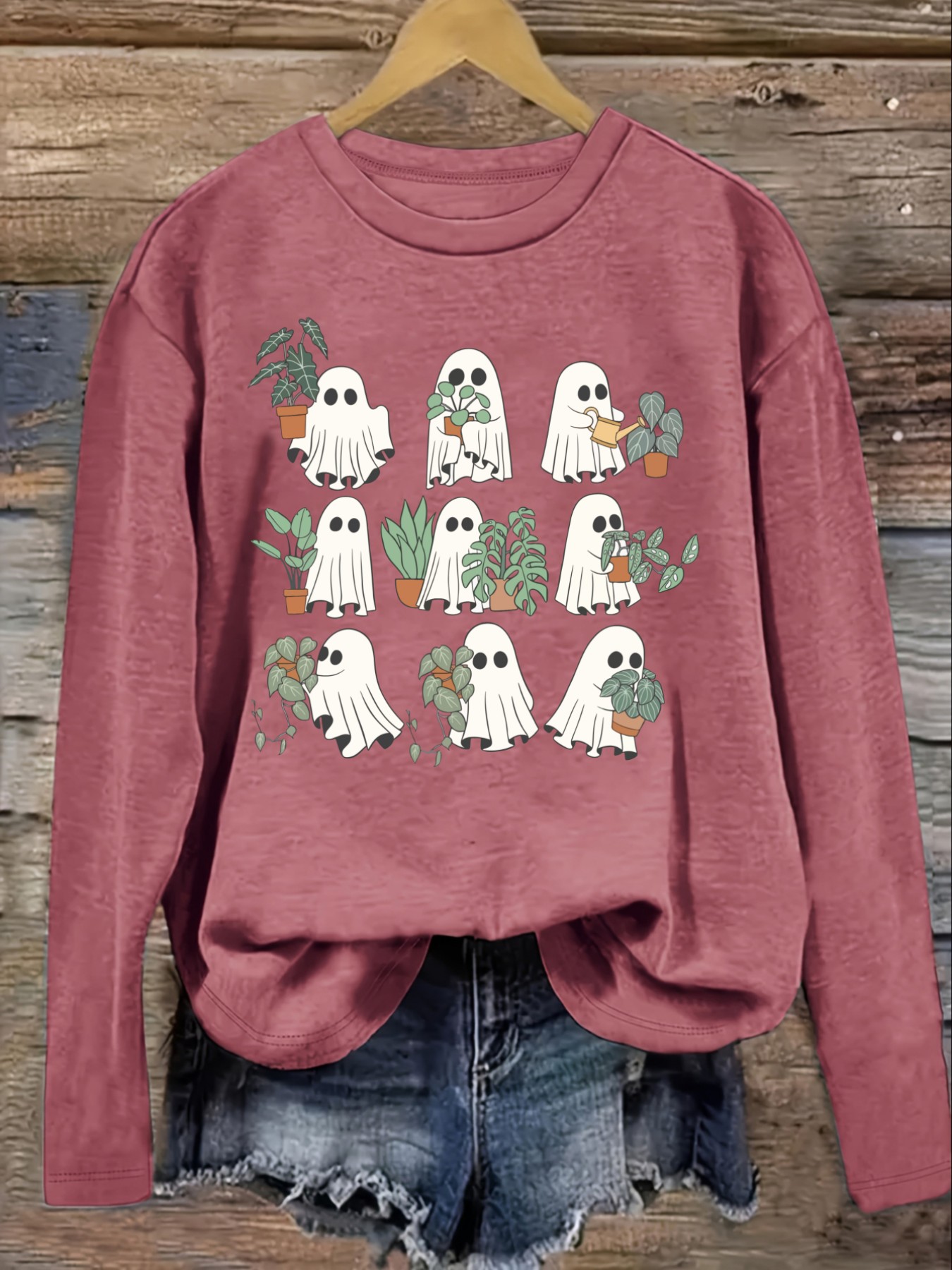 Women's Casual Long Sleeve Cre - Plant Pot ulasan dan harga